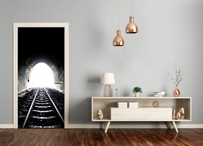 Self-adhesive door wallpaper Tunnel railway tracks