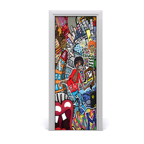 Self-adhesive door wallpaper Music collage