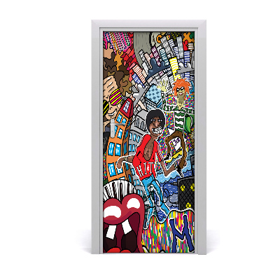 Self-adhesive door wallpaper Music collage