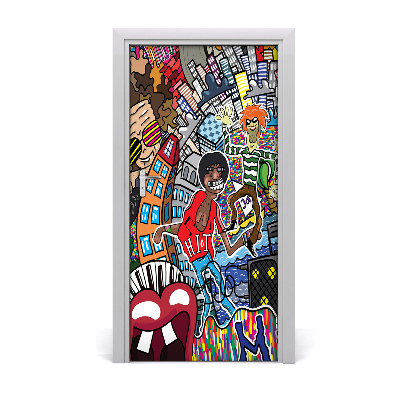 Self-adhesive door wallpaper Music collage