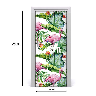 Self-adhesive door veneer Leaves and flamingos