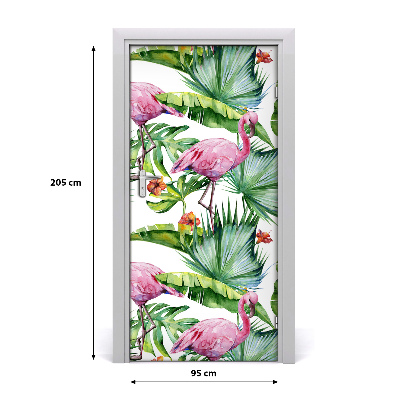 Self-adhesive door veneer Leaves and flamingos