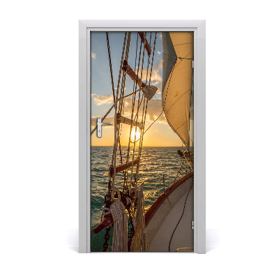 Self-adhesive door wallpaper Yacht on the sea