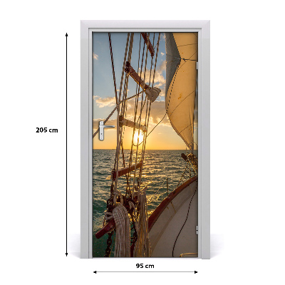Self-adhesive door wallpaper Yacht on the sea