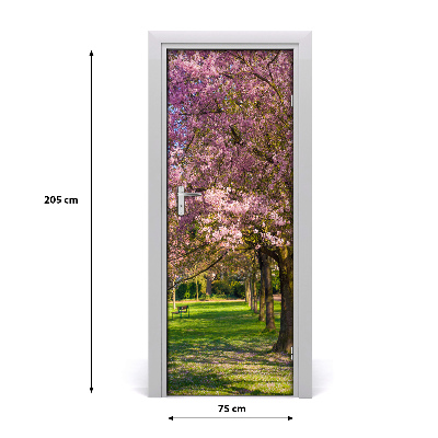 Door wallpaper Cherry trees