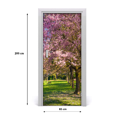 Door wallpaper Cherry trees