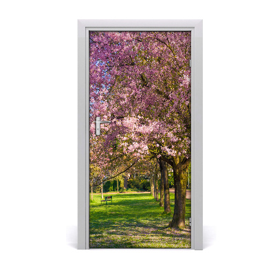 Door wallpaper Cherry trees