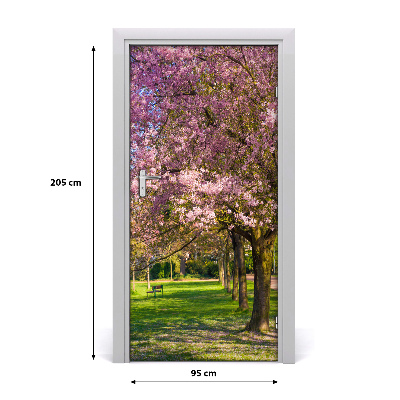 Door wallpaper Cherry trees