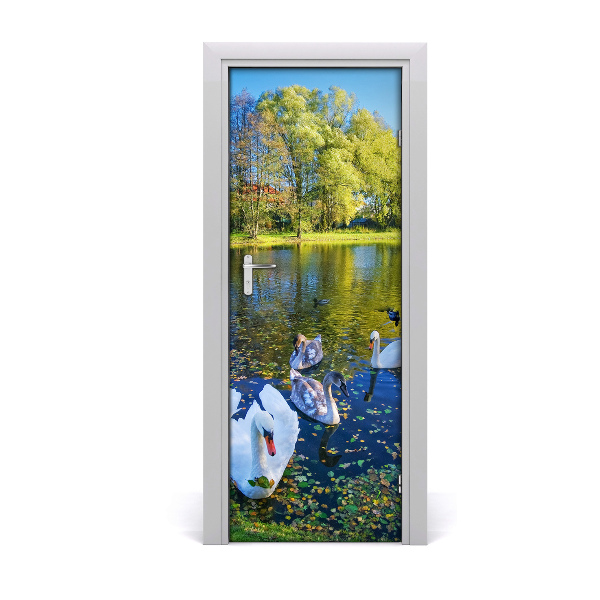 Self-adhesive door sticker Swans on the pond