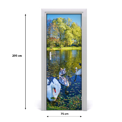 Self-adhesive door sticker Swans on the pond