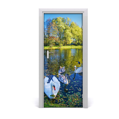 Self-adhesive door sticker Swans on the pond