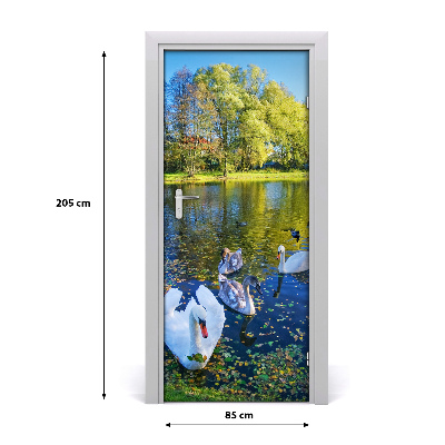 Self-adhesive door sticker Swans on the pond