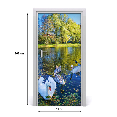 Self-adhesive door sticker Swans on the pond