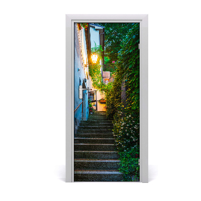 Self-adhesive door wallpaper Old city stairs