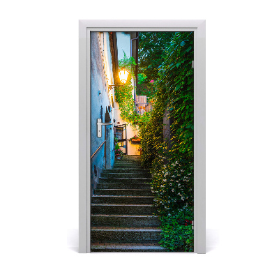 Self-adhesive door wallpaper Old city stairs