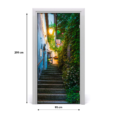 Self-adhesive door wallpaper Old city stairs