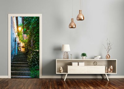 Self-adhesive door wallpaper Old city stairs