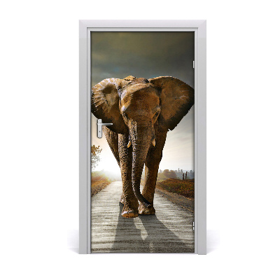 Self-adhesive door sticker Strolling elephant