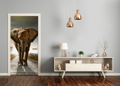 Self-adhesive door sticker Strolling elephant