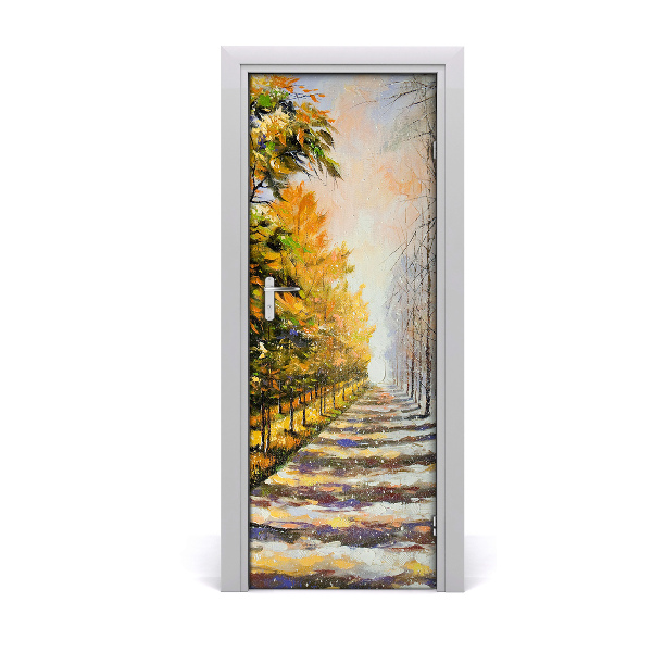 Door wallpaper Winter and autumn