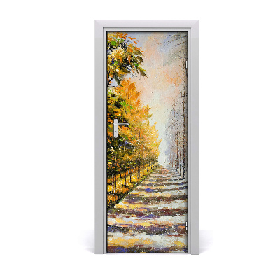 Door wallpaper Winter and autumn