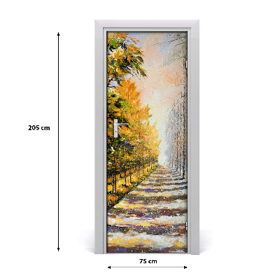 Door wallpaper Winter and autumn