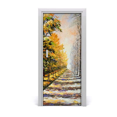 Door wallpaper Winter and autumn