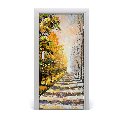 Door wallpaper Winter and autumn