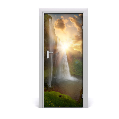 Self-adhesive door wallpaper Waterfalls iceland