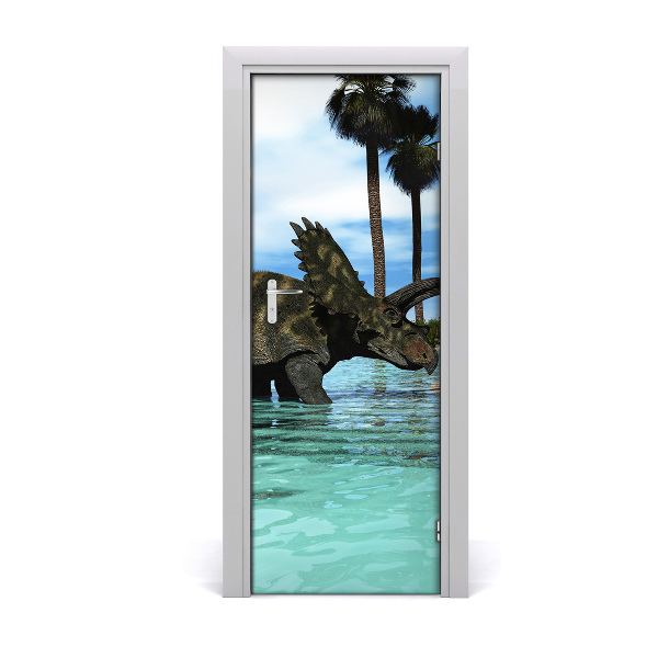 Self-adhesive door sticker Dinosaurs on the beach