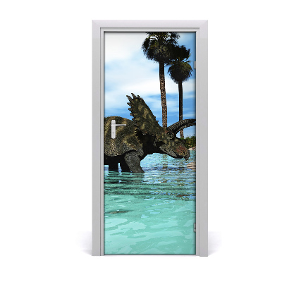 Self-adhesive door sticker Dinosaurs on the beach