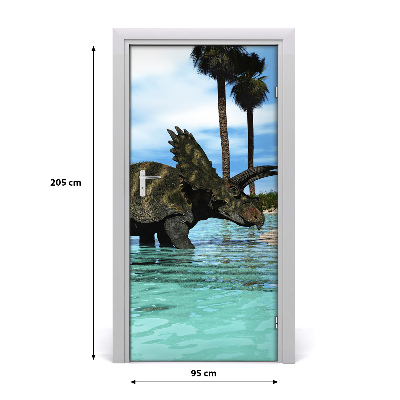 Self-adhesive door sticker Dinosaurs on the beach