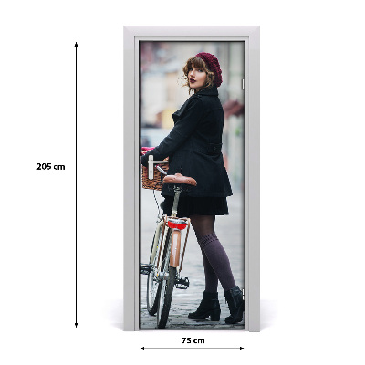 Self-adhesive door wallpaper Woman on a bicycle