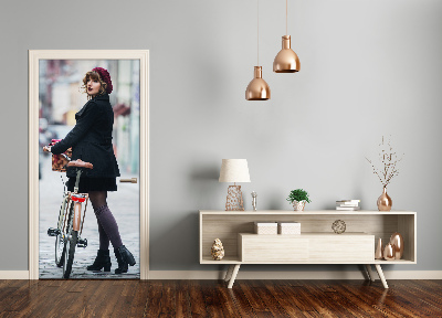 Self-adhesive door wallpaper Woman on a bicycle