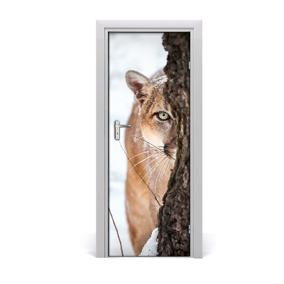 Self-adhesive door wallpaper Mountain puma