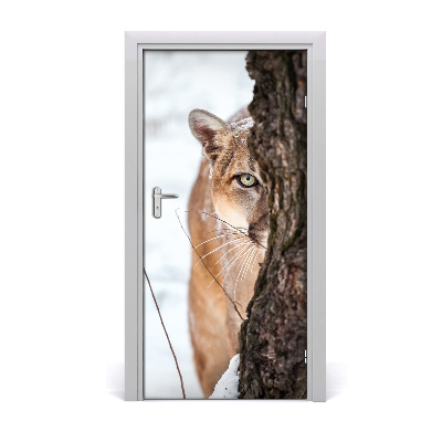 Self-adhesive door wallpaper Mountain puma