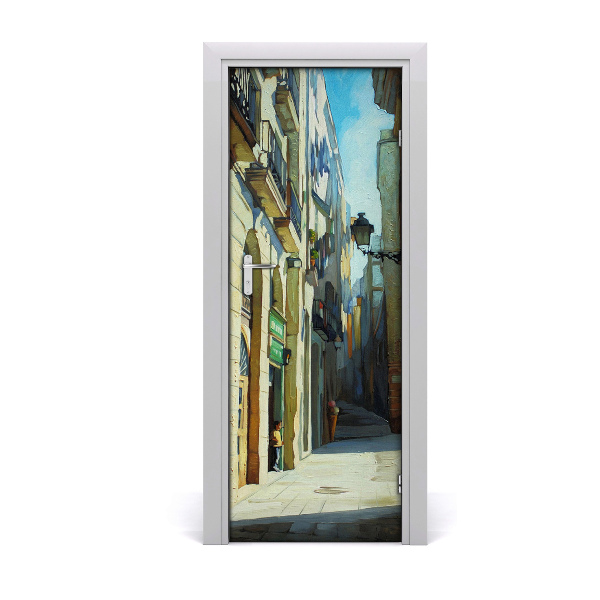 Self-adhesive door wallpaper Streets of barcelona