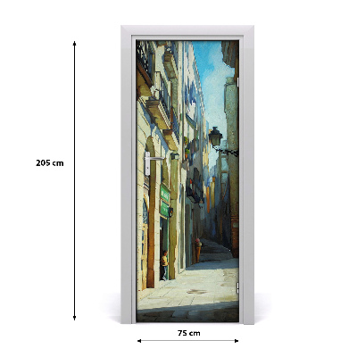 Self-adhesive door wallpaper Streets of barcelona