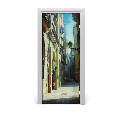 Self-adhesive door wallpaper Streets of barcelona