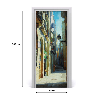 Self-adhesive door wallpaper Streets of barcelona