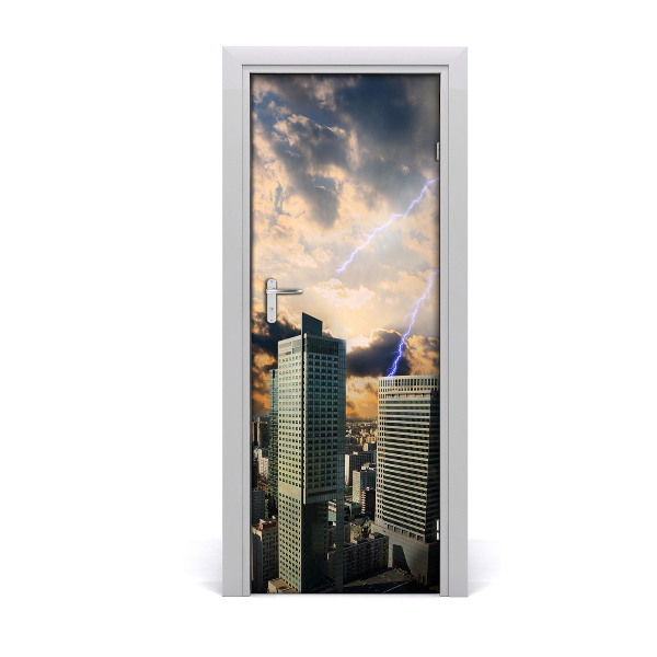 Self-adhesive door wallpaper Storm over warsaw