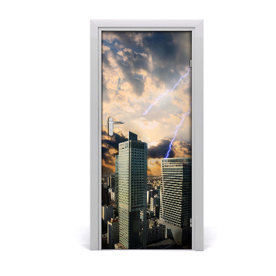 Self-adhesive door wallpaper Storm over warsaw