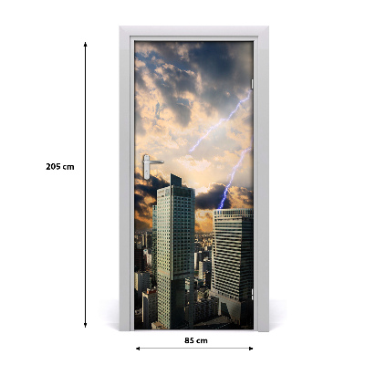 Self-adhesive door wallpaper Storm over warsaw