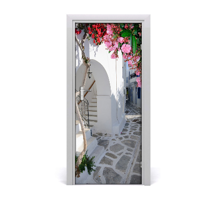 Self-adhesive door wallpaper Greek village