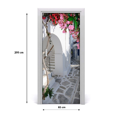 Self-adhesive door wallpaper Greek village