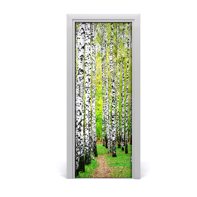 Door wallpaper Birch forest