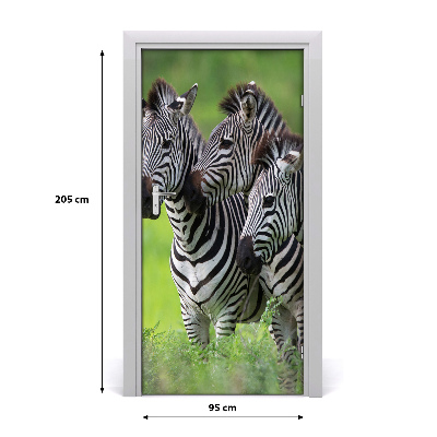 Self-adhesive door sticker The wall three zebras