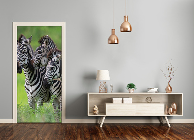 Self-adhesive door sticker The wall three zebras