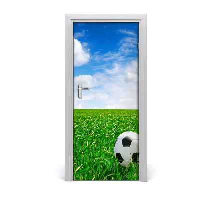 Self-adhesive door wallpaper Football on the meadow