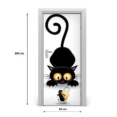 Self-adhesive door sticker Wall cat and mouse